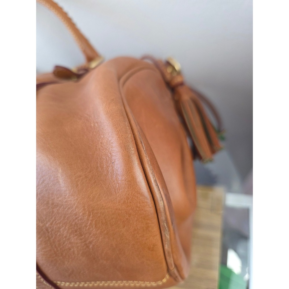 Dooney & Bourke Florentine Leather Satchel Ginger Whipstitch Tassel Bag Large - Picture 7 of 12